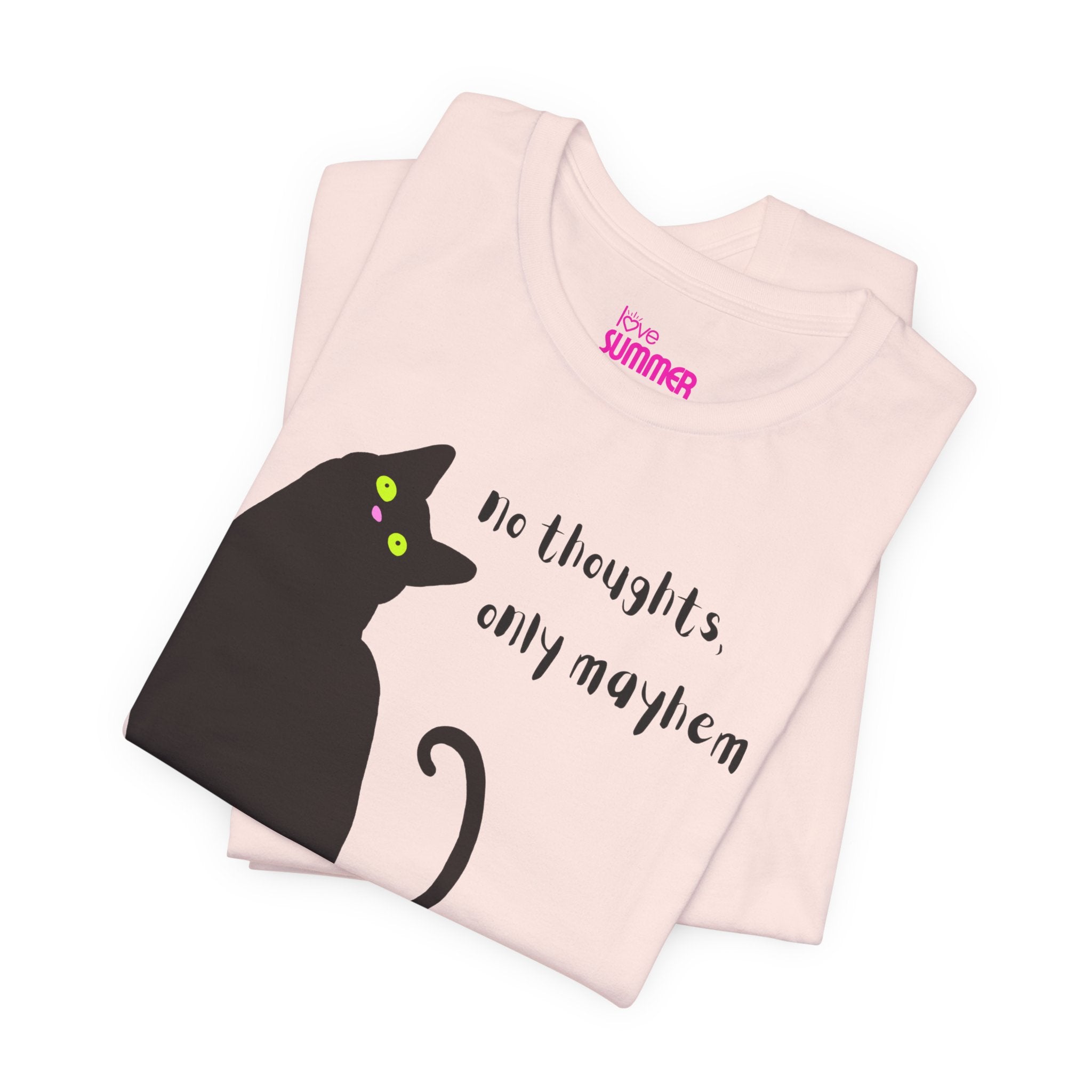 NO THOUGHTS, ONLY MAYHEM Black Cat Graphic Tee // Premium Cotton Unisex T-Shirt | Funny Cat Tee