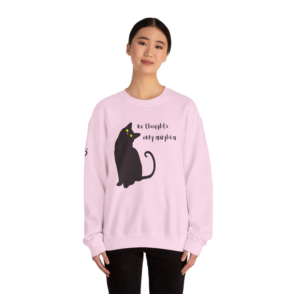 NO THOUGHTS, ONLY MAYHEM — Cozy Sweatshirt | Funny Cat Apparel