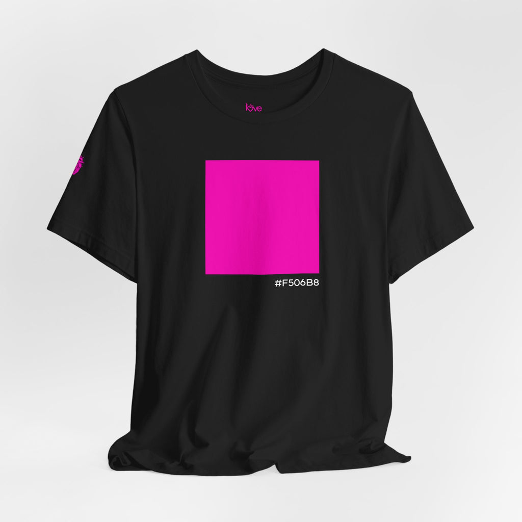 #F506B8 Love Summer Pink Color Swatch Black Tee // Premium Cotton Unisex T-shirt — Graphic Brand Tee