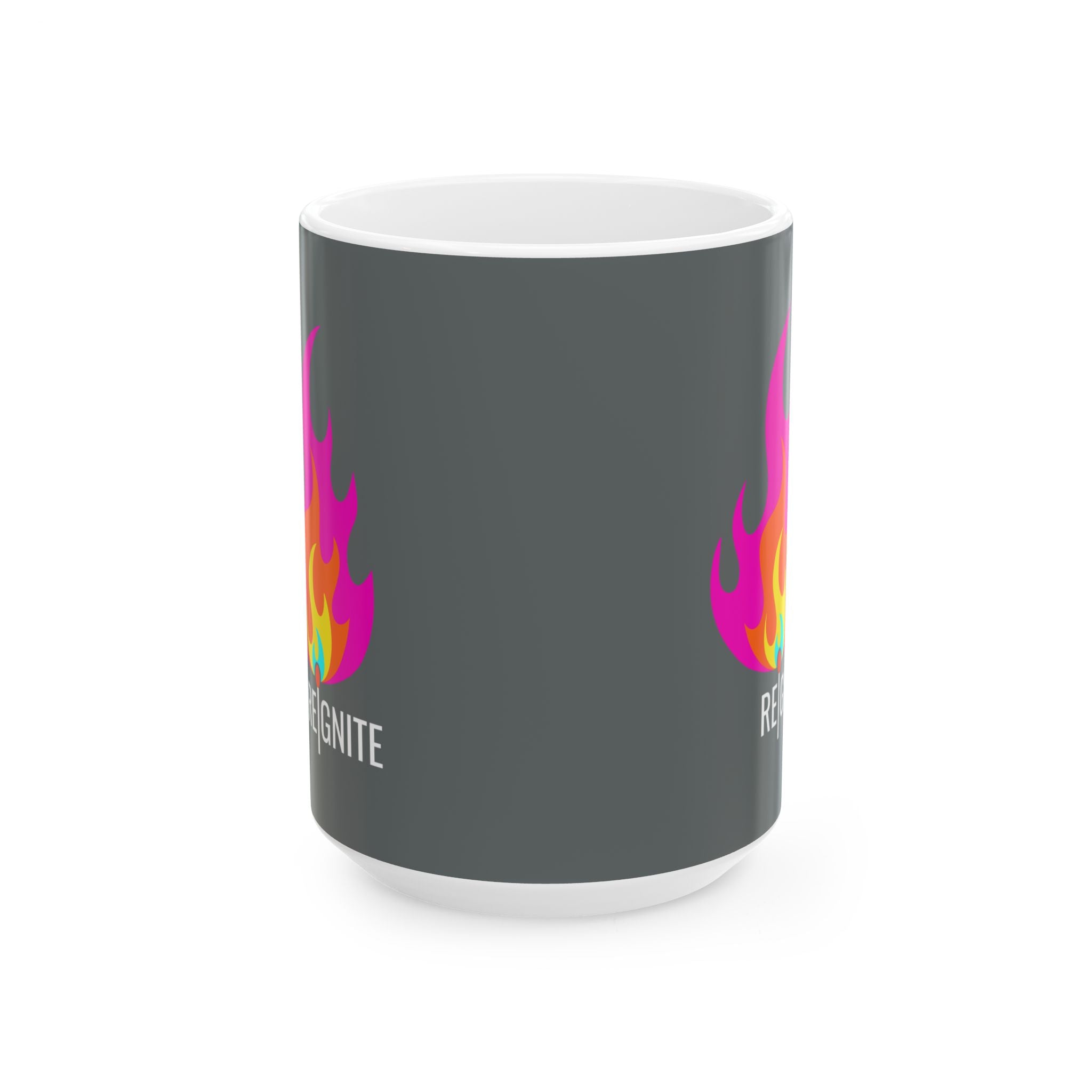 REIGNITE Heart-flame Mug // Durable Ceramic Mug - 11 oz, 15 oz