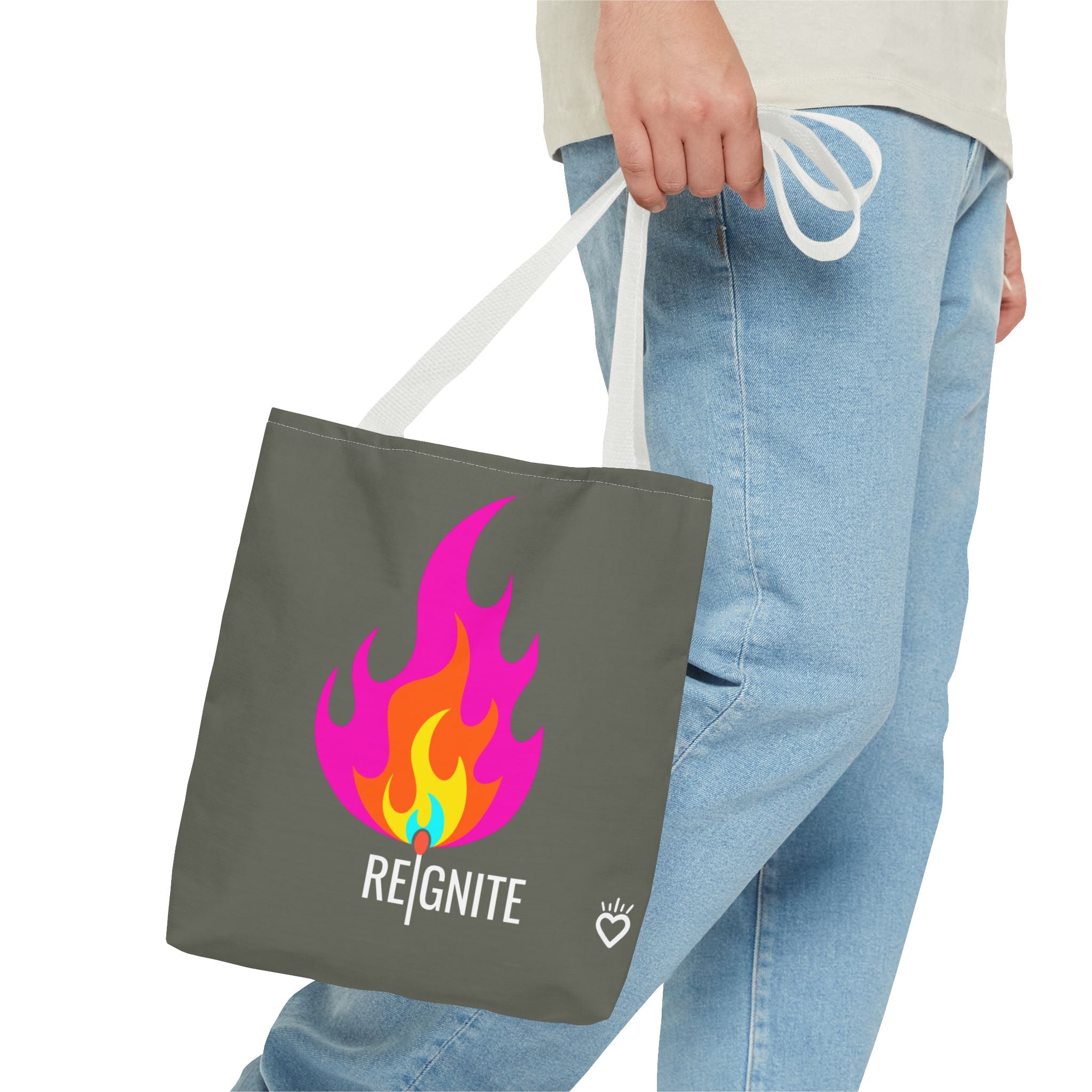 REIGNITE Heart-flame Everyday Tote Bag // Compact Tote Bag - Portable Fire Energy