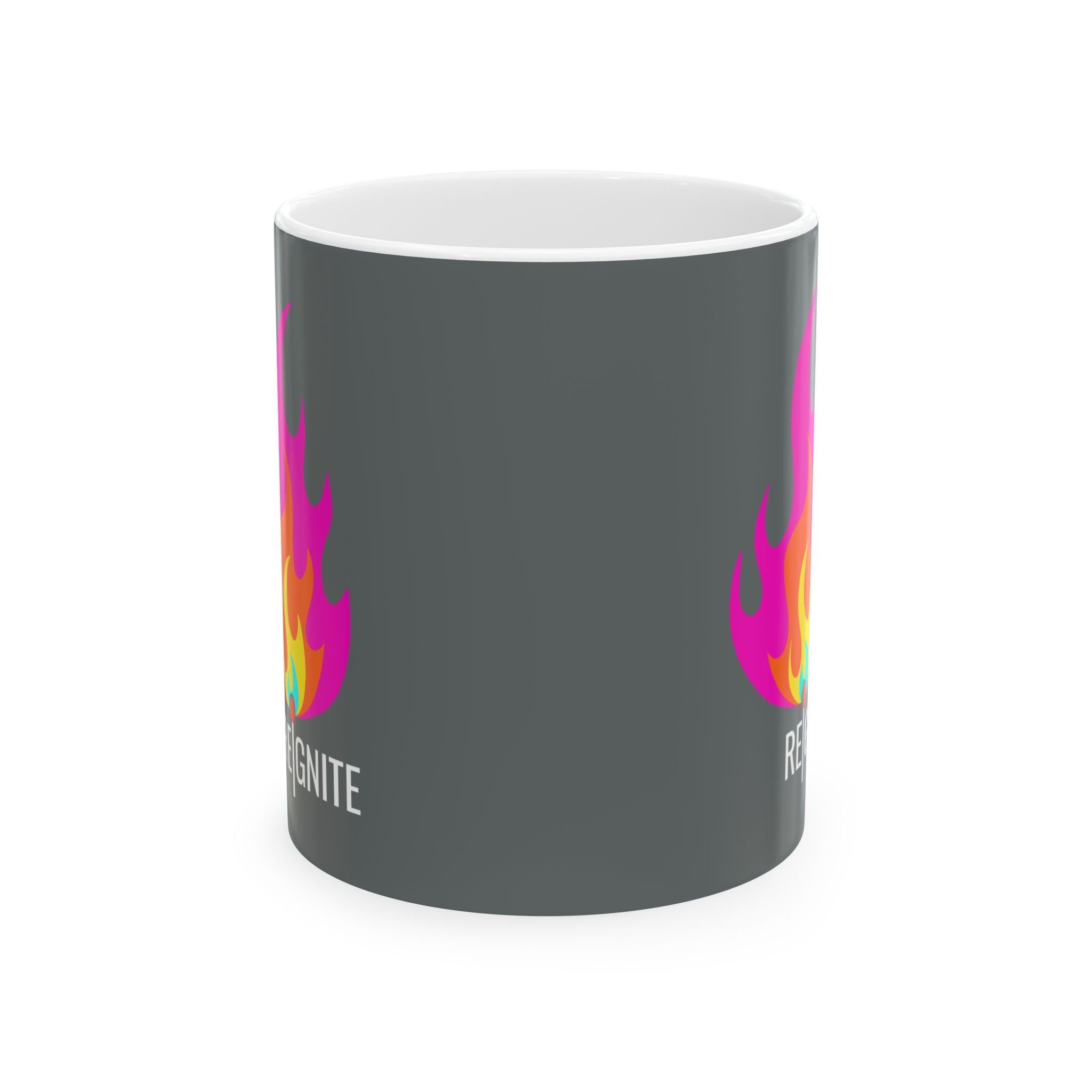 REIGNITE Heart-flame Mug // Durable Ceramic Mug - 11 oz, 15 oz