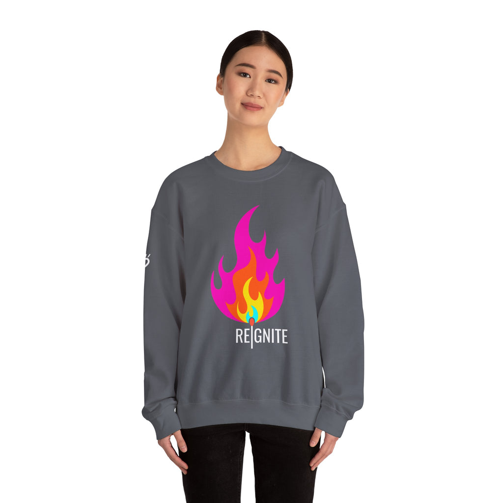 REIGNITE — Cozy Sweatshirt | Flame & Match Graphic