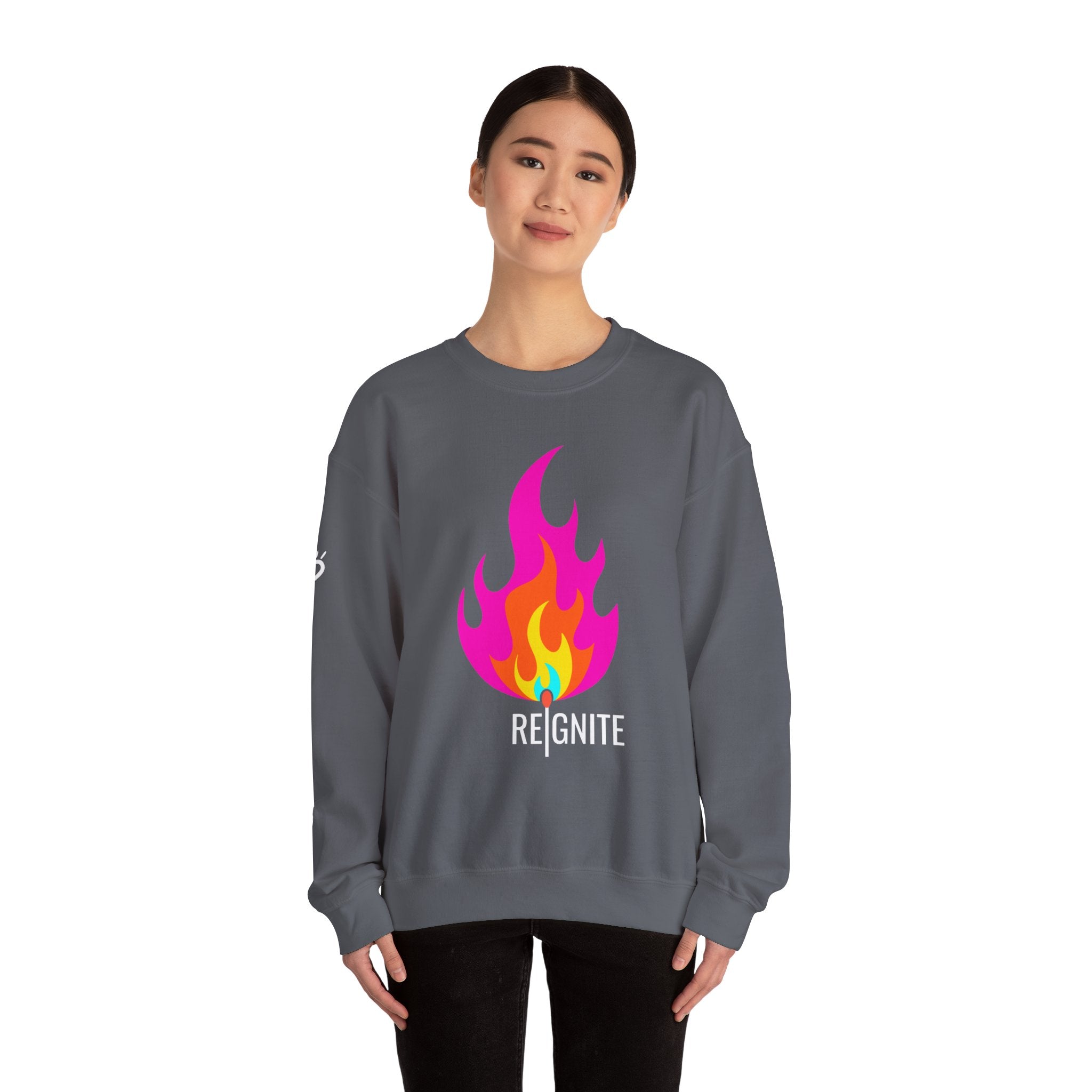 REIGNITE — Cozy Sweatshirt | Flame & Match Graphic