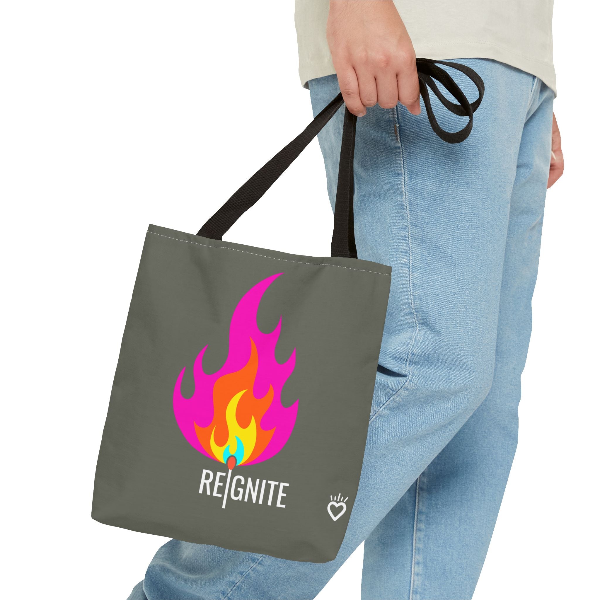 REIGNITE Heart-flame Everyday Tote Bag // Compact Tote Bag - Portable Fire Energy