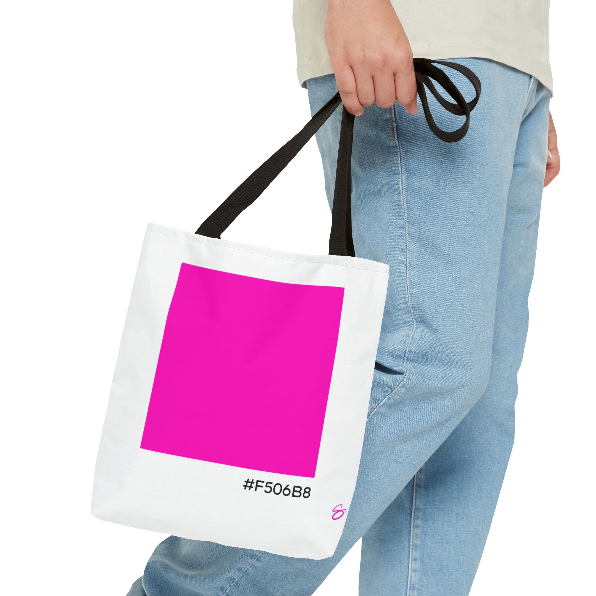 #F506B8 Love Summer Pink Color Swatch Tote Bag // Compact Everyday Tote — Graphic Brand Tote Bag